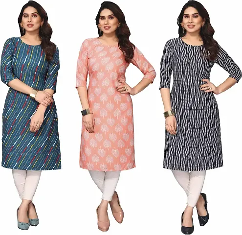 Pack Of 3-Crepe Printed Kurtis