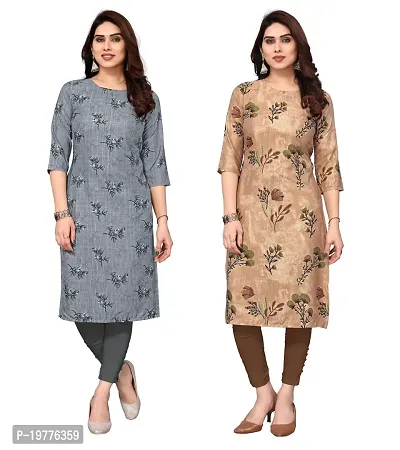 Trendy Straight Multicoloured Printed Crepe Kurta Combo For Women