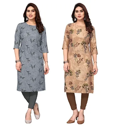 Combo Of 2- Straight Printed Crepe Kurta