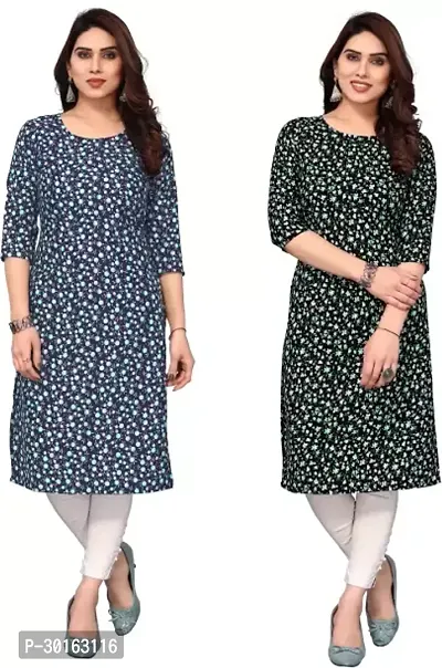 Stylish Multicoloured Crepe Printed Kurta For Women Pack Of 2