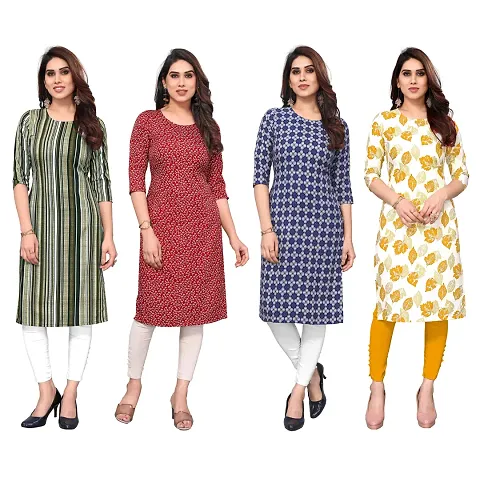 Beautiful Crepe Straight Kurti For Women Pack Of 4