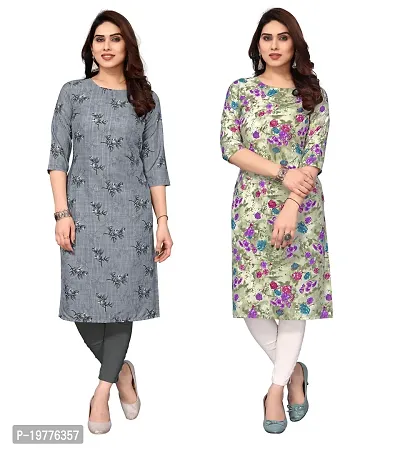 Trendy Straight Multicoloured Printed Crepe Kurta Combo For Women-thumb0