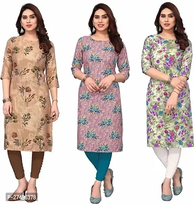 Beautiful Crepe Printed Kurta For Women Pack Of 3-thumb0