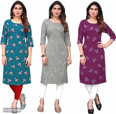 Elegant Crepe Printed Kurta For Women- Pack Of 3-thumb0