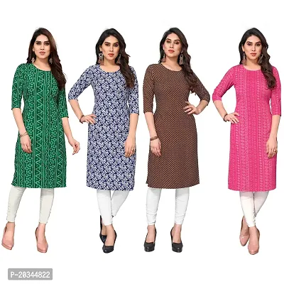 Beautiful Crepe Printed Straight Kurti For Women Pack Of 4