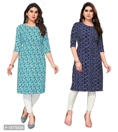 Trendy Straight Multicoloured Printed Crepe Kurta Combo For Women