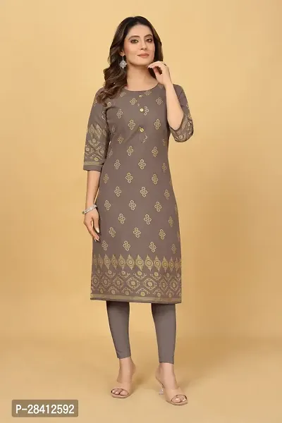 Stylish Cotton Blend Printed Stitched Kurta For Women