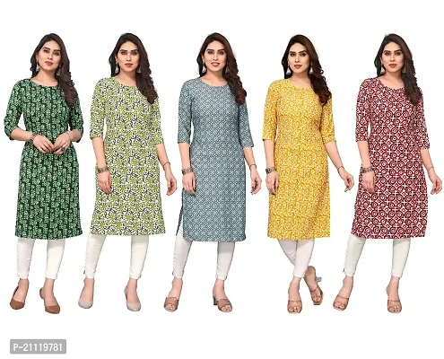 Women Printed Crepe Straight Kurti Combo of 5