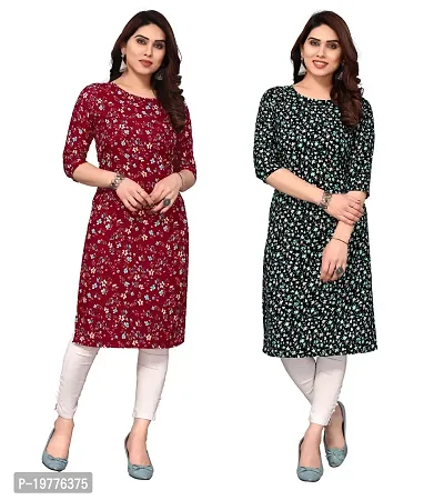 Trendy Straight Multicoloured Printed Crepe Kurta Combo For Women