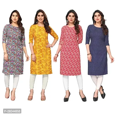 Beautiful Crepe Printed Straight Kurti For Women Pack Of 4