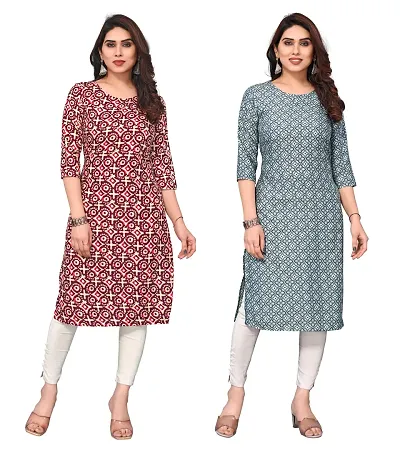 Combo Of 2 Crepe Printed Kurtis