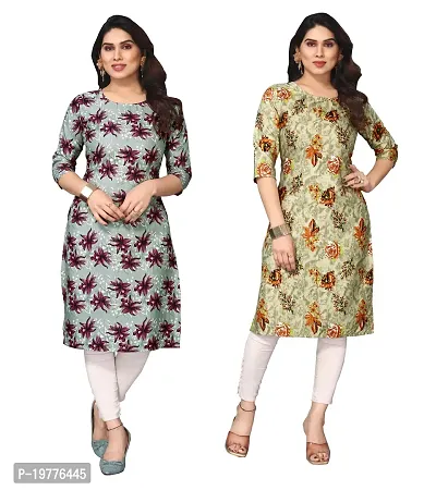 Trendy Straight Multicoloured Printed Crepe Kurta Combo For Women