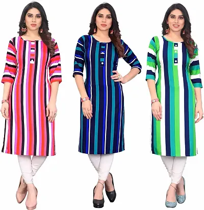 Beautiful Crepe Striped Kurta For Women Pack Of 3