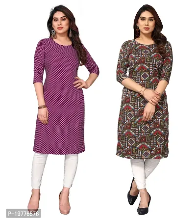 Trendy Straight Multicoloured Printed Crepe Kurta Combo For Women