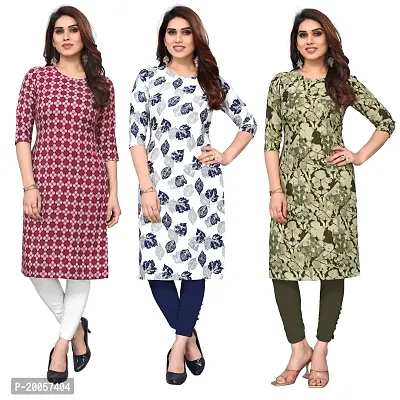 Women Printed Crepe Straight Kurti Pack of 3-thumb0