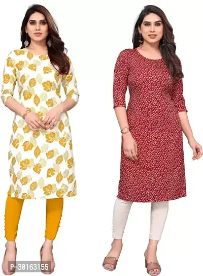 Stylish Multicoloured Crepe Printed Kurta For Women Pack Of 2-thumb0