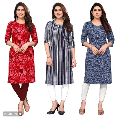 Women Printed Crepe Straight Kurti Pack of 3