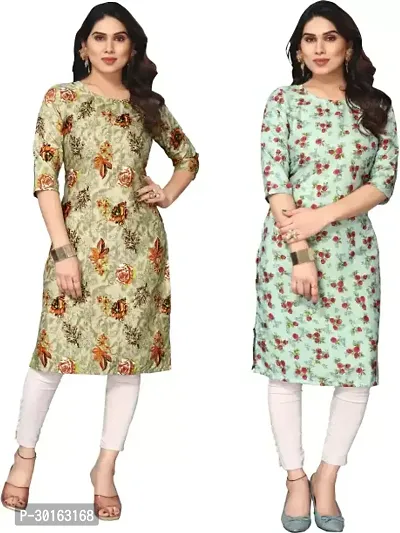 Stylish Multicoloured Crepe Printed Kurta For Women Pack Of 2-thumb0