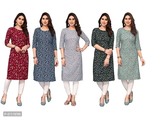 Women Printed Crepe Straight Kurti Combo of 5-thumb0