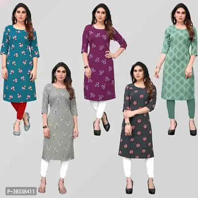 Traditional Multicoloured Printed Crepe Kurta For Women Pack Of 5-thumb0