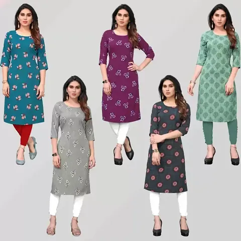 Stylish Printed Crepe Straight Kurtis - Pack Of 5