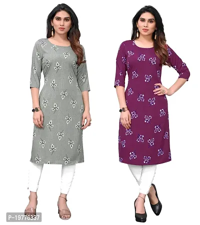 Trendy Straight Multicoloured Printed Crepe Kurta Combo For Women-thumb0