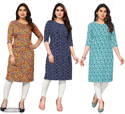 Women Printed Crepe Straight Kurti Pack of 3-thumb0