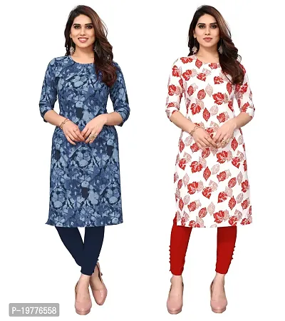 Trendy Straight Multicoloured Printed Crepe Kurta Combo For Women-thumb0