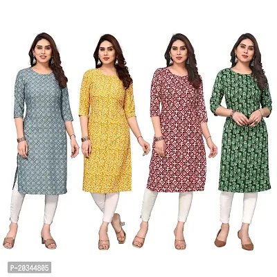 Beautiful Crepe Printed Straight Kurti For Women Pack Of 4