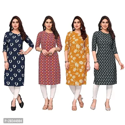 Beautiful Crepe Printed Straight Kurti For Women Pack Of 4