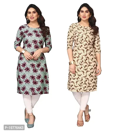 Trendy Straight Multicoloured Printed Crepe Kurta Combo For Women