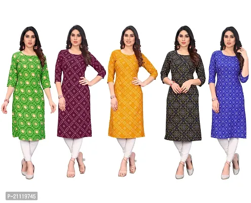 Women Printed Crepe Straight Kurti Combo of 5