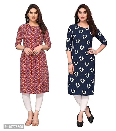 Trendy Straight Multicoloured Printed Crepe Kurta Combo For Women