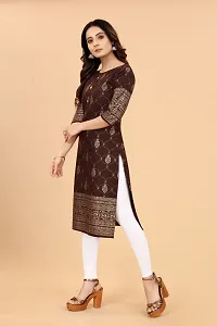 Beautiful Cotton Blend Brown Printed Kurta For Women-thumb3