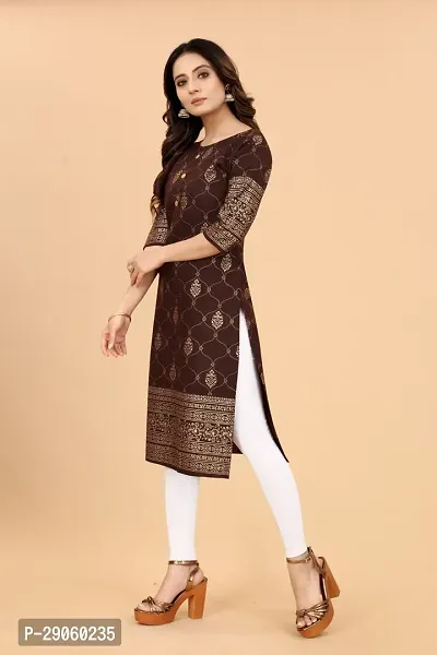 Beautiful Cotton Blend Brown Printed Kurta For Women-thumb5