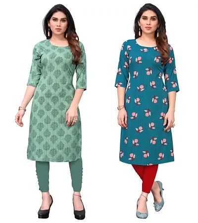 Combo Of 2- Straight Printed Crepe Kurta