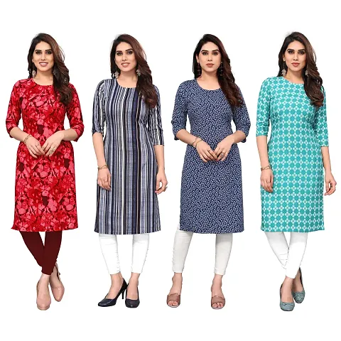 Beautiful Crepe Printed Straight Kurti For Women Pack Of 4