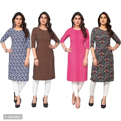 Beautiful Crepe Printed Straight Kurti For Women Pack Of 4-thumb0