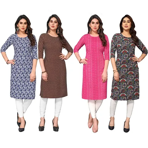 Beautiful Crepe Printed Straight Kurti For Women Pack Of 4