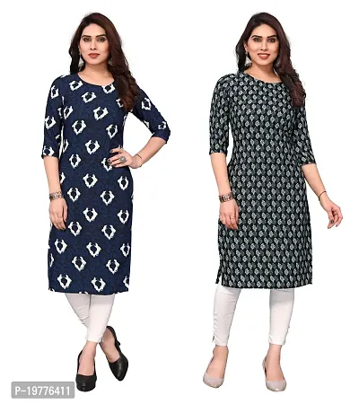 Trendy Straight Multicoloured Printed Crepe Kurta Combo For Women-thumb0