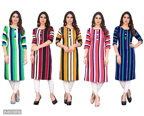 Women Printed Crepe Straight Kurti Combo of 5-thumb0