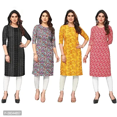 Beautiful Crepe Printed Straight Kurti For Women Pack Of 4