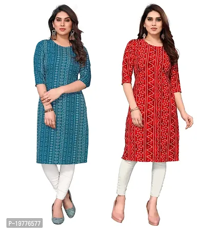 Trendy Straight Multicoloured Printed Crepe Kurta Combo For Women-thumb0