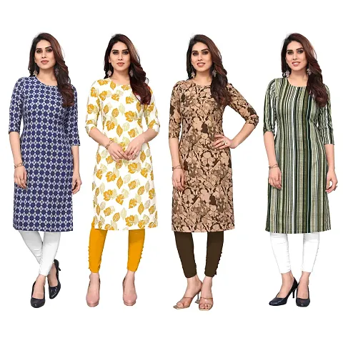 Beautiful Crepe Printed Straight Kurti For Women Pack Of 4