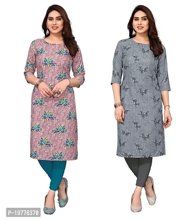 Trendy Straight Multicoloured Printed Crepe Kurta Combo For Women-thumb0