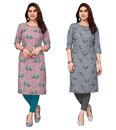 Combo Of 2- Straight Printed Crepe Kurta