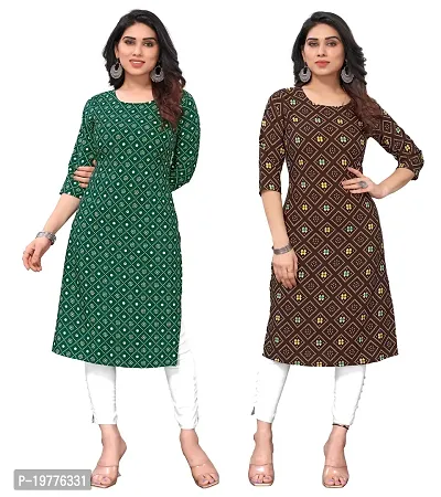 Trendy Straight Multicoloured Printed Crepe Kurta Combo For Women