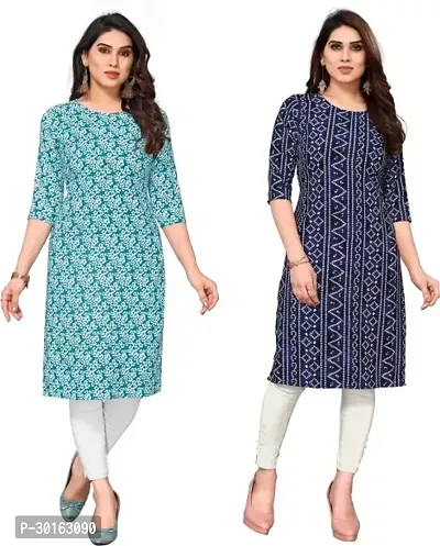 Stylish Multicoloured Crepe Printed Kurta For Women Pack Of 2-thumb0