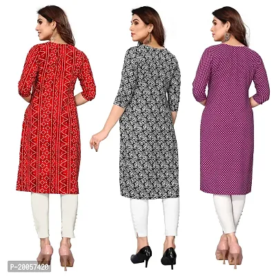 Women Printed Crepe Straight Kurti Pack of 3-thumb2