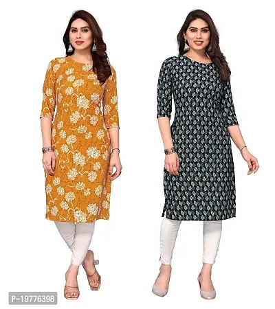 Trendy Straight Multicoloured Printed Crepe Kurta Combo For Women-thumb0